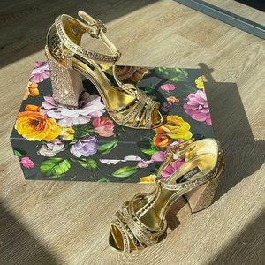 Dolce and Gabbana golden wedge sandals